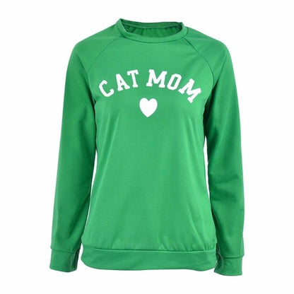 CAT MOM Heart Print Hoodies Women's Autumn Winter Fashionable Long Sleeve Casual Sweatshirt