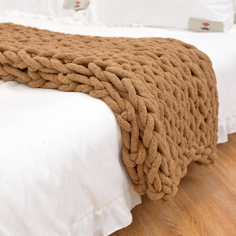 Ins handmade coarse wool woven chenille blanket