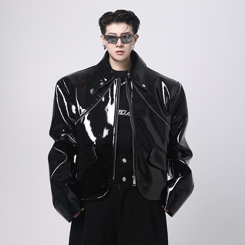 Bright PU Leather Jacket For Men