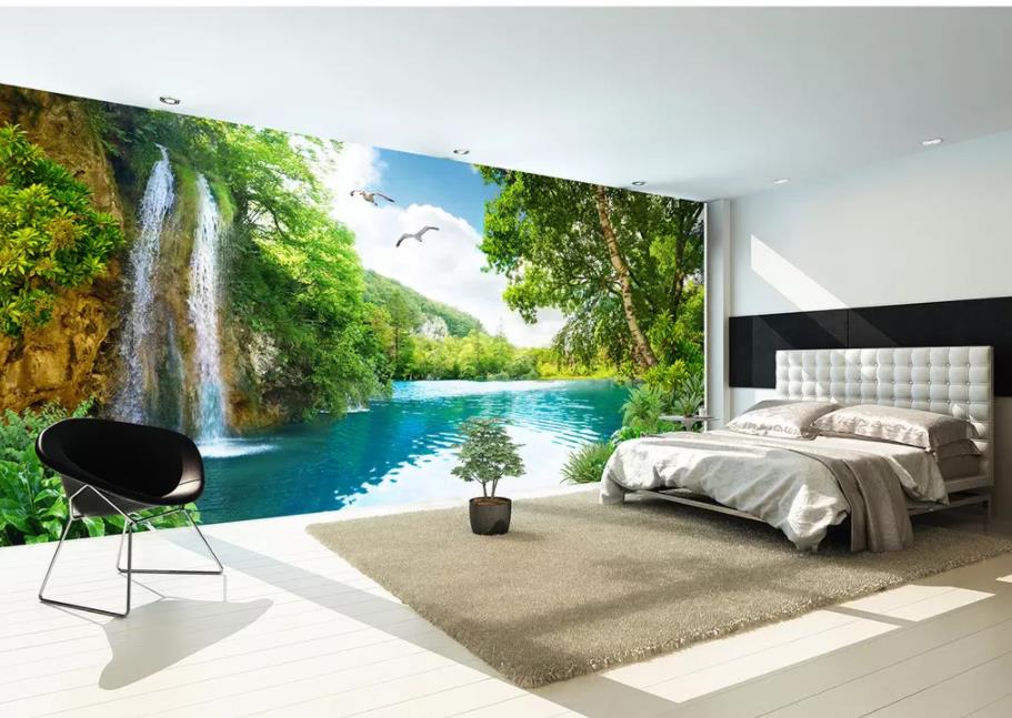 Wallpaper for walls 3 d for living room Landscape beautiful scenery waterfall landscape background