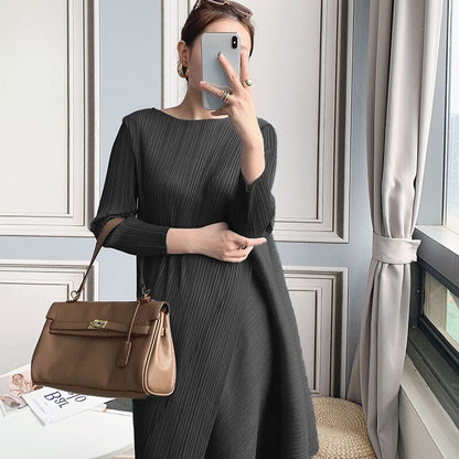 Summer Women Dress High Quality New Pleated Temperament Fashion Dress Japanese Style Sexy Simple Oversized A-line Long Skirt