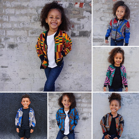 Bohemian print top zipper coat children's clothing