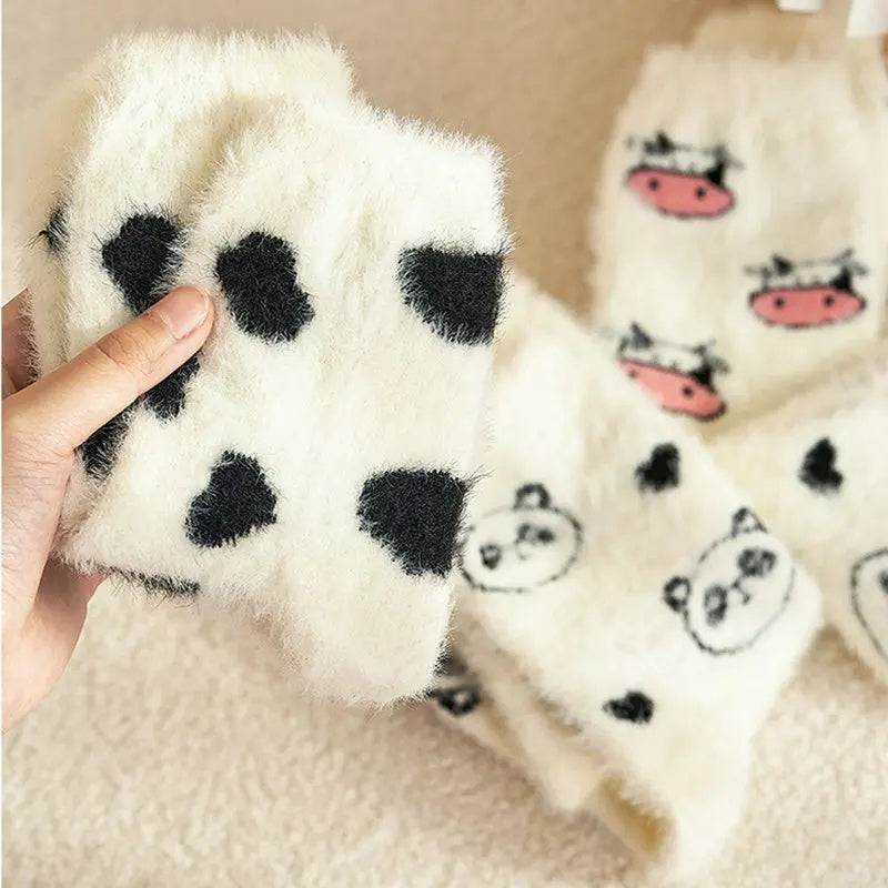 Women's Cow Spot Warm Floor Socks