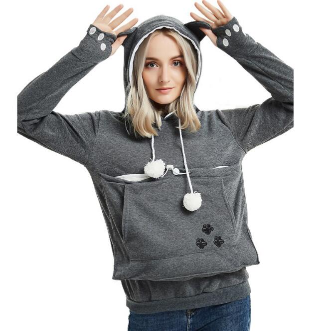 Pet Pouch Sweatshirt Cat Lovers Hoodie Kangaroo Dog Paw Pullovers Pocket Animal Ear Hooded