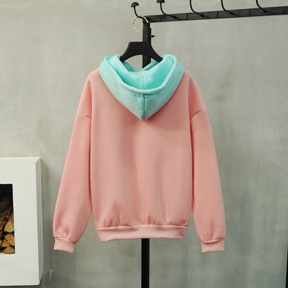 Autumn Hip Hop Sweatshirts K-pop Hoodie Pink Warm Fleece Harajuku Long Sleeve Hoodie