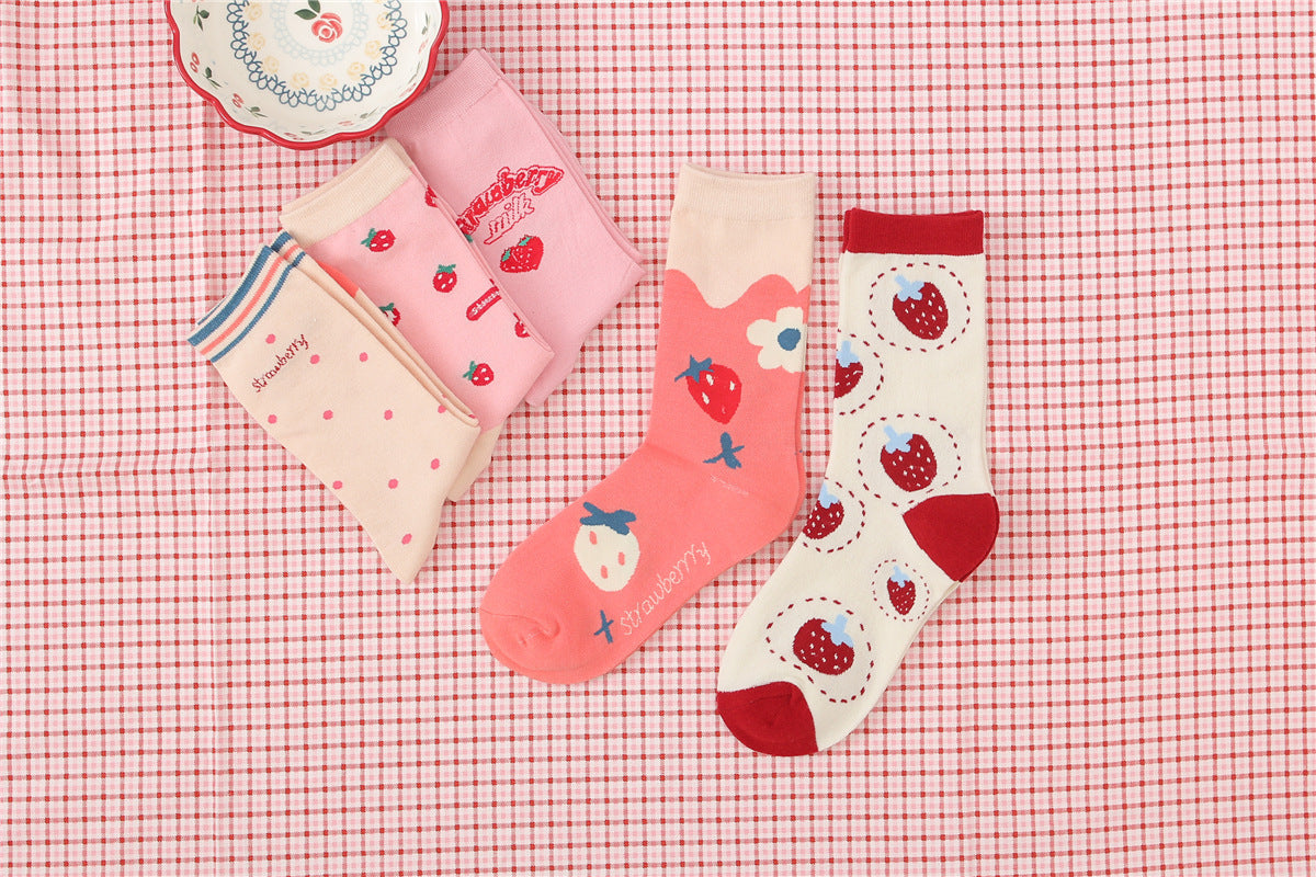 Women's Cotton Breathable Sports Strawberry Socks