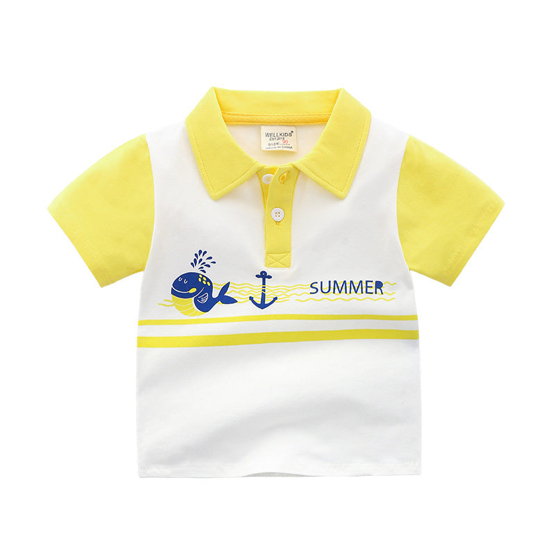 Stitching Color Fashion Cute Lapel Boy Short Sleeve