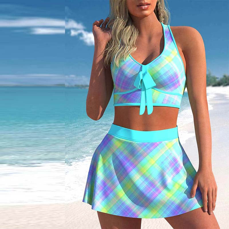 Two-piece Swimsuit Dress Conservative Oversized Print Set