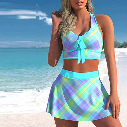 Two-piece Swimsuit Dress Conservative Oversized Print Set