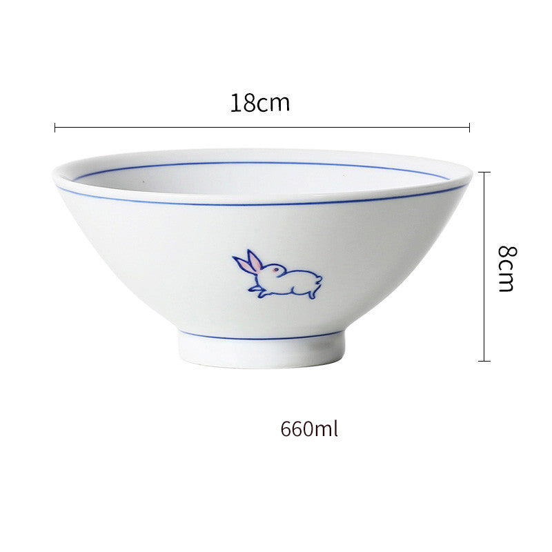 Japanese Underglaze Ceramic Rice Bowl And Small Soup Bowl