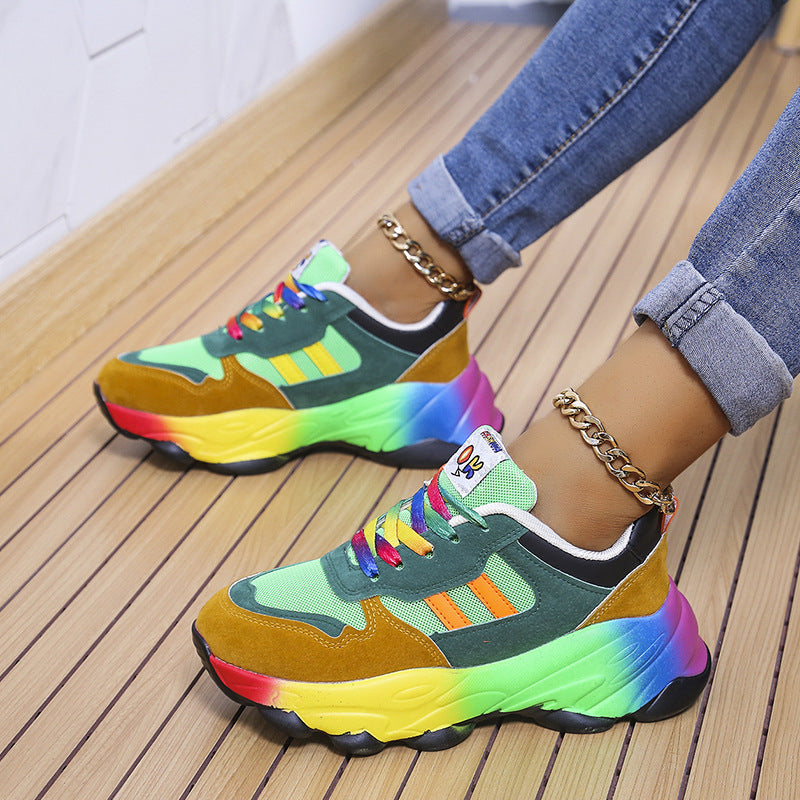 Women's Fashion Thick Bottom Colorful Front Lace-up Sneakers