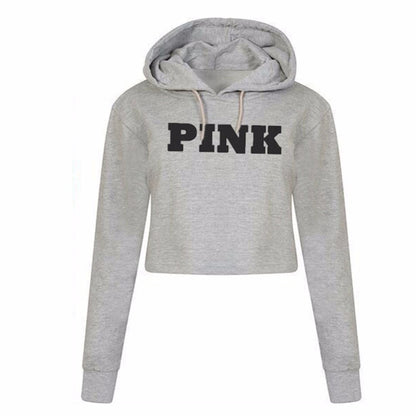 Women Oversized Hoodies Jumper Sweatshirt Female Pink Cropped Top