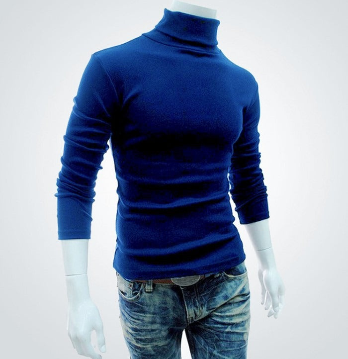 New Style Men's Solid Color t-Shirt Men's High Collar Long Sleeve Autumn And Winter Bottoming Sweater Korean Pullover