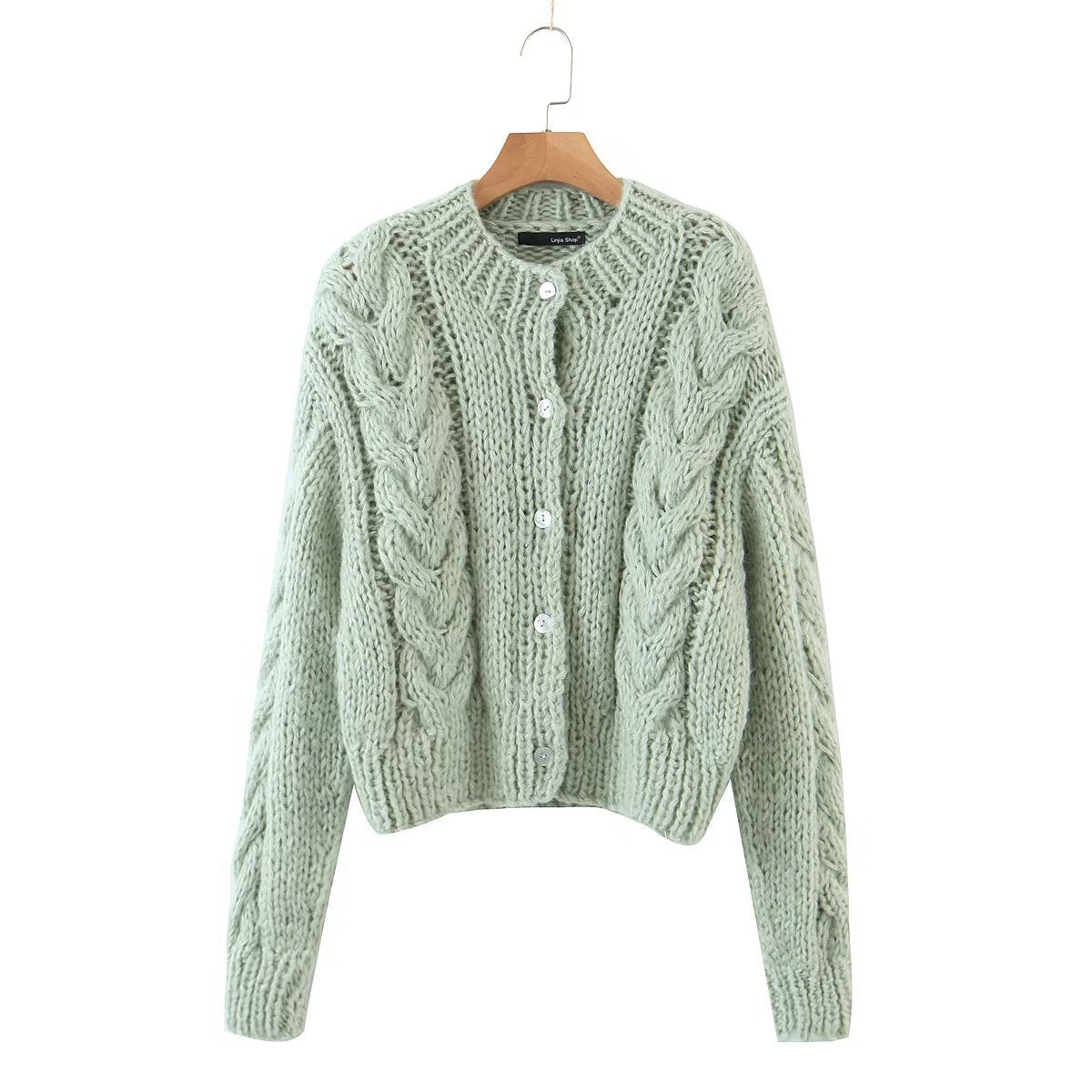 Autumn New Women's Fashion Casual Solid Hand Knitted Cardigan Sweater