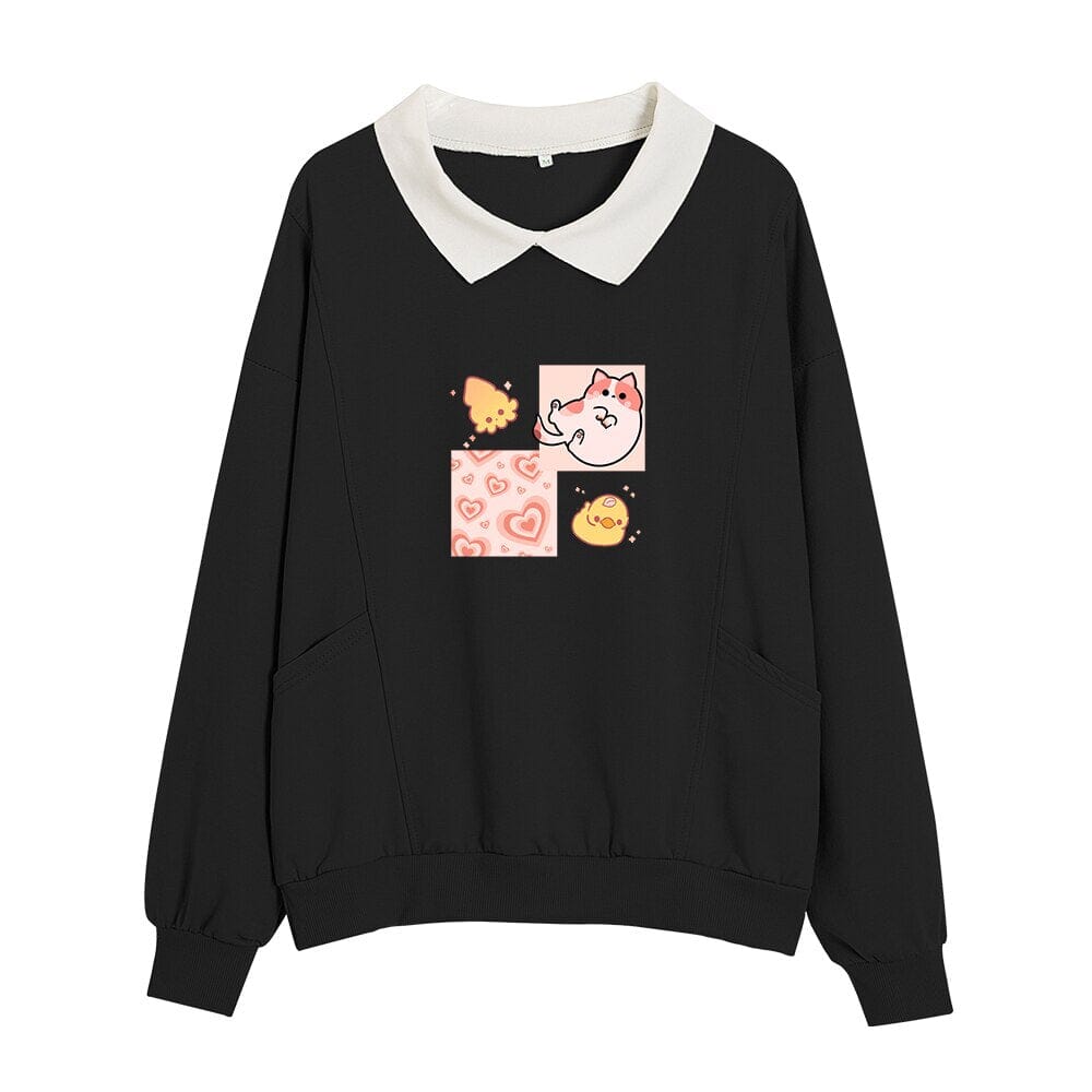 Fashion Casual Printing Pocket Slide Map Fleece Sweater Female