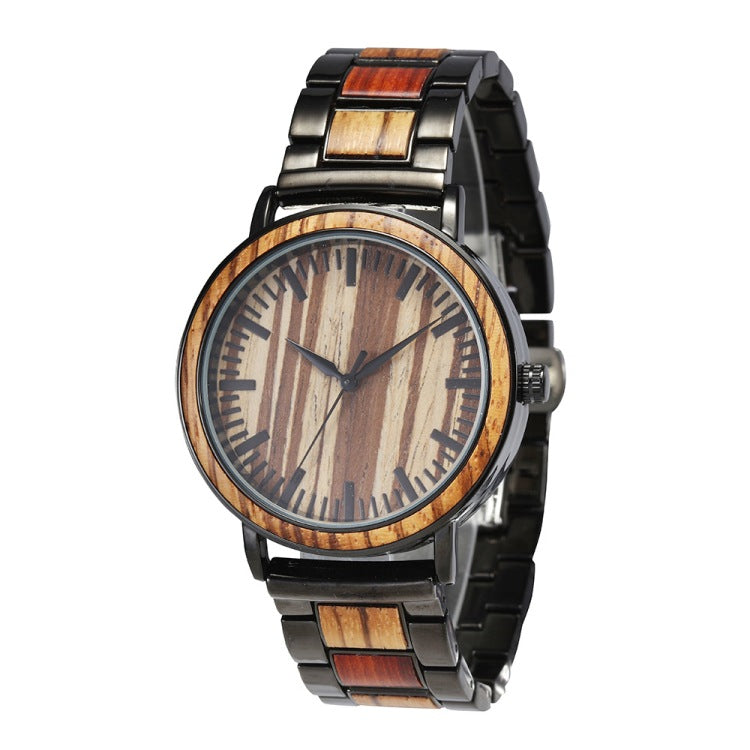 Waterproof Steel Chamber Wood Business Quartz Watch