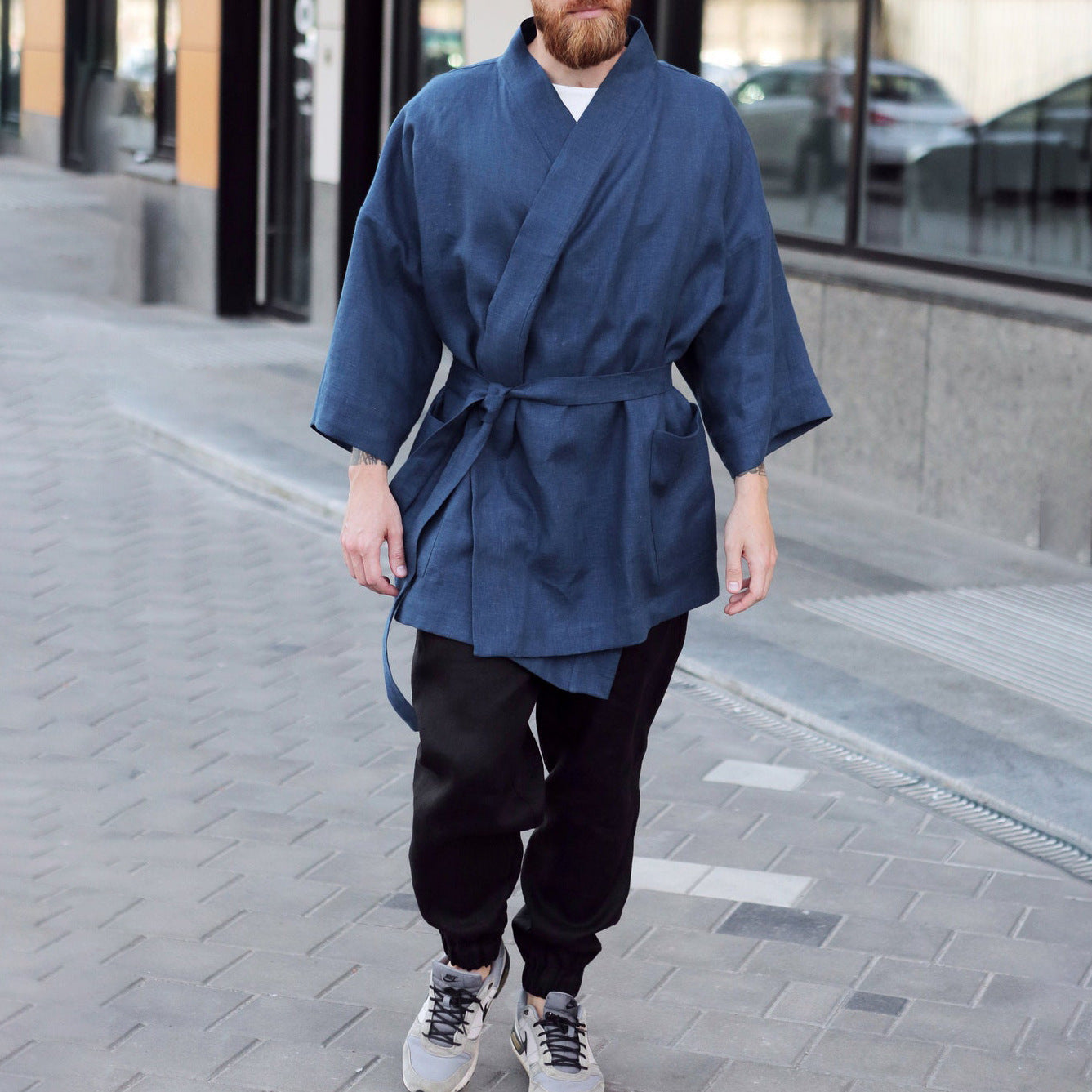 Casual Linen Blue Loose Fitting