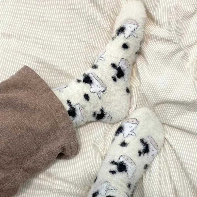 Women's Cow Spot Warm Floor Socks