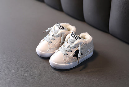 Two Cotton Sneakers Plus Velvet Padded Girls White Shoes Cotton Shoes