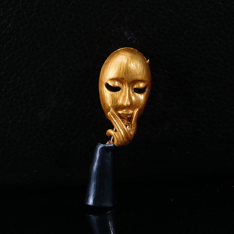 Face Mask Thinker Enamel Oil Drip Brooch