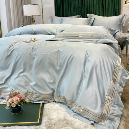 Tencel Quilt Cover Embroidered European Washed Cotton Four-piece Set