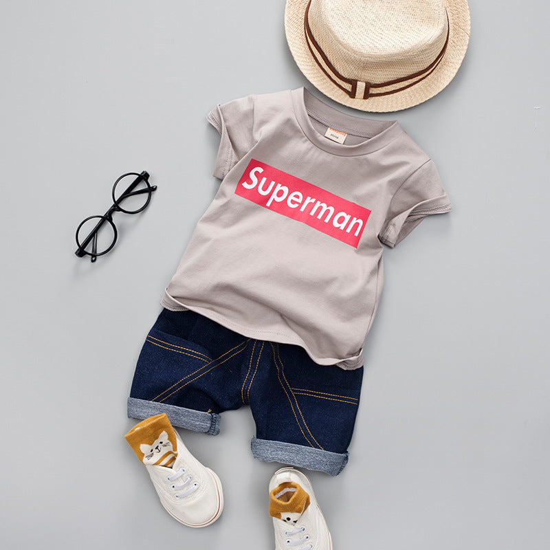 Two-piece short-sleeved T-shirt with letters