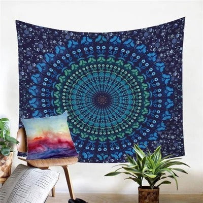 Spiral Sapphire  Mandala Wall Tapestry