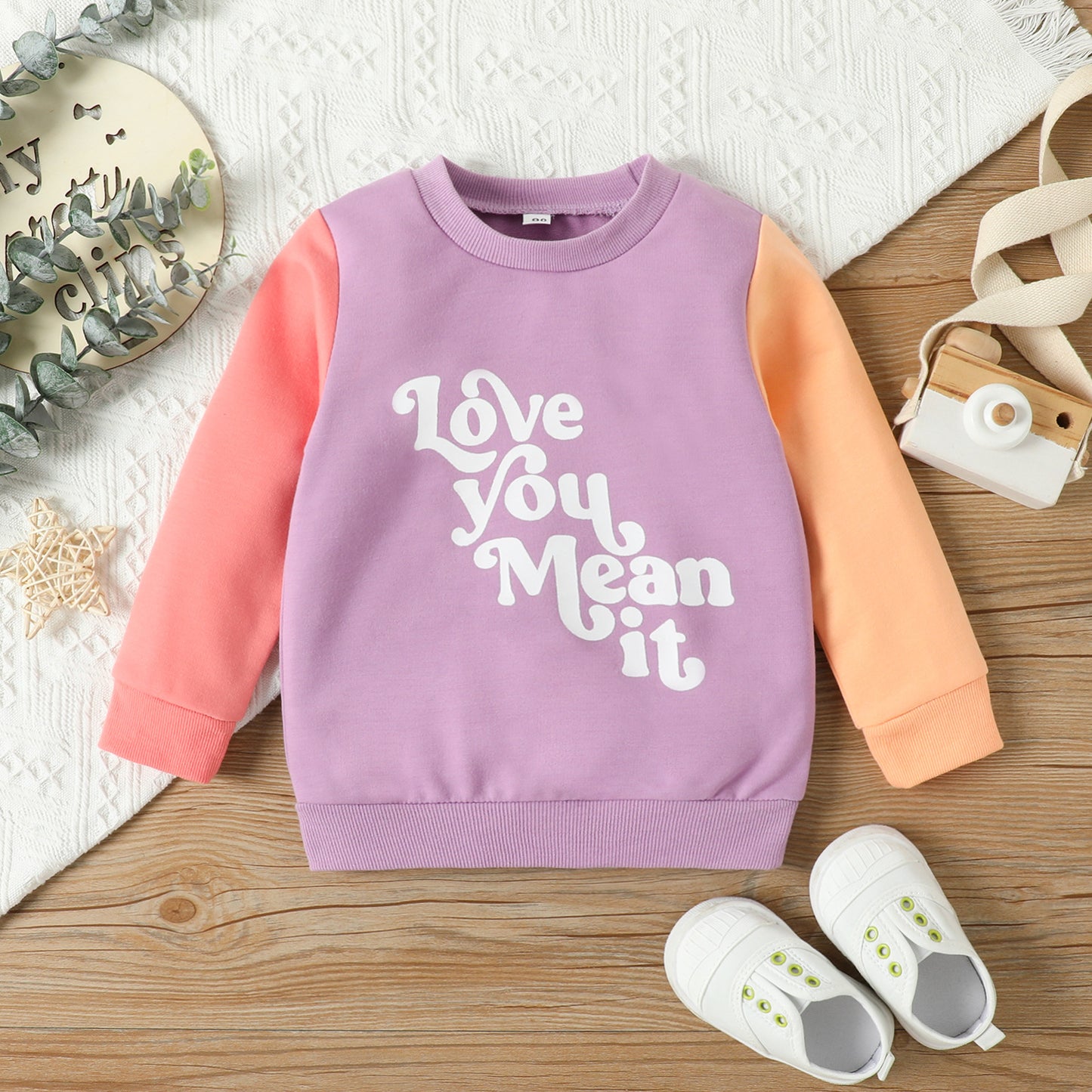 Girls Colorblock Sweater Sisters Letter Long Sleeve Top