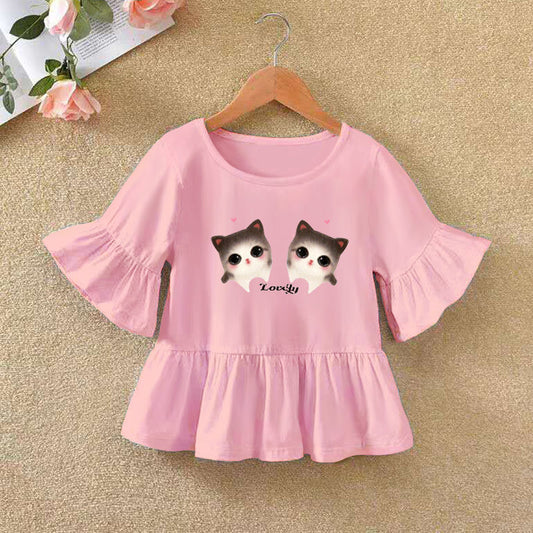 Children's Ruffled Sleeve T-shirt Summer Bottoming