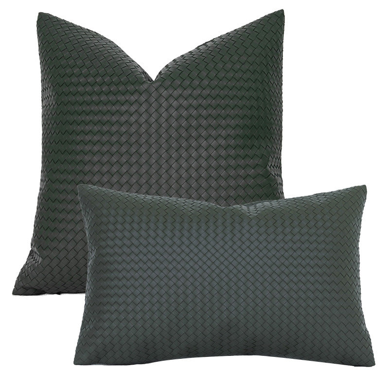 Woven Textured PU Leather Throw Pillow Cover