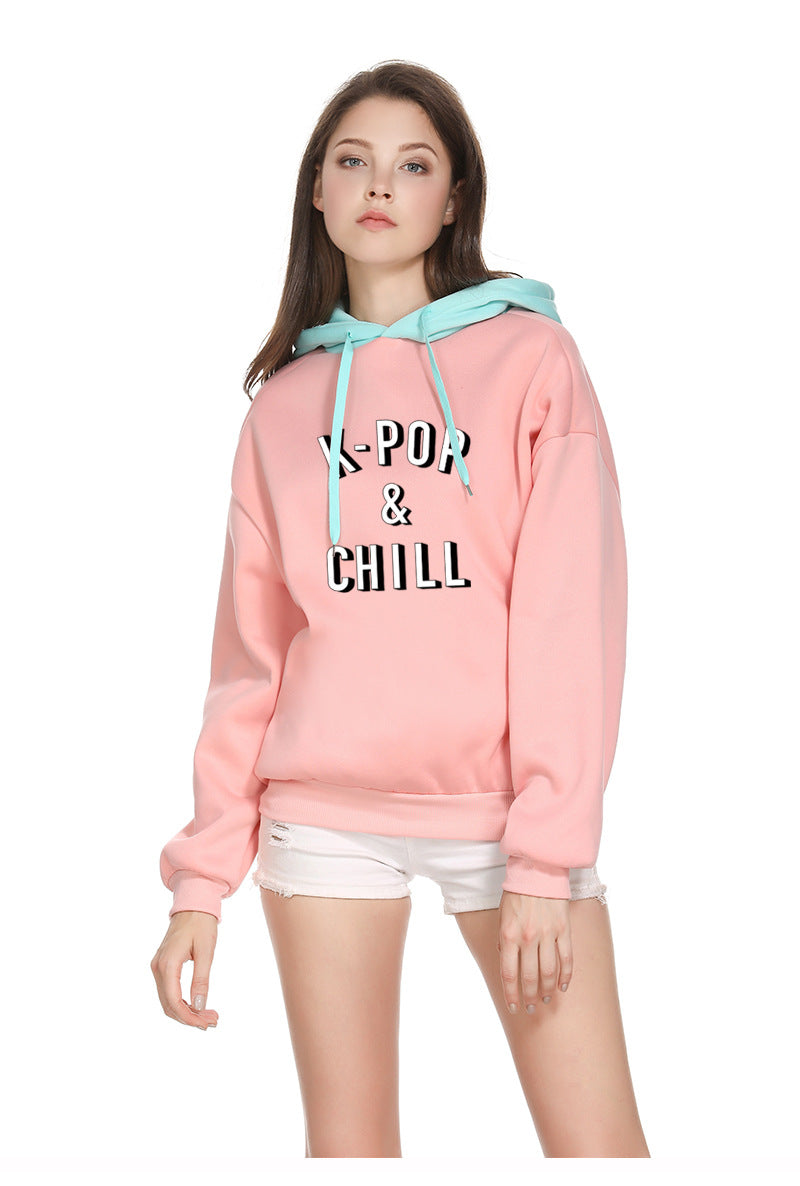 Autumn Hip Hop Sweatshirts K-pop Hoodie Pink Warm Fleece Harajuku Long Sleeve Hoodie