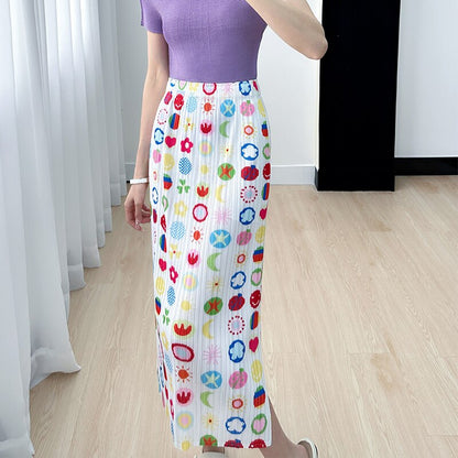 Skirt Spring Summer New Senior Niche Printed Fresh Pleated Hundred with Thin Party Prom Women's Half-body Skirt