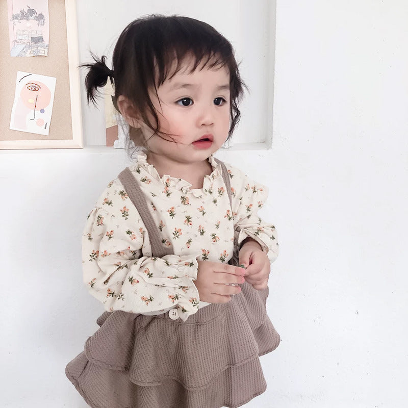 Baby Girl Clothes Spring Summer Linen Cotton Girls Floral Pullover Top Shirt Vintage Suspender Romper Dress Newborn Baby Outfits