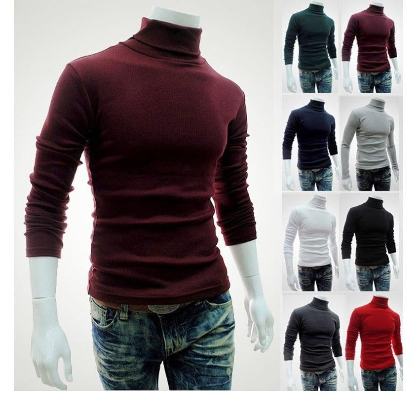 New Style Men's Solid Color t-Shirt Men's High Collar Long Sleeve Autumn And Winter Bottoming Sweater Korean Pullover