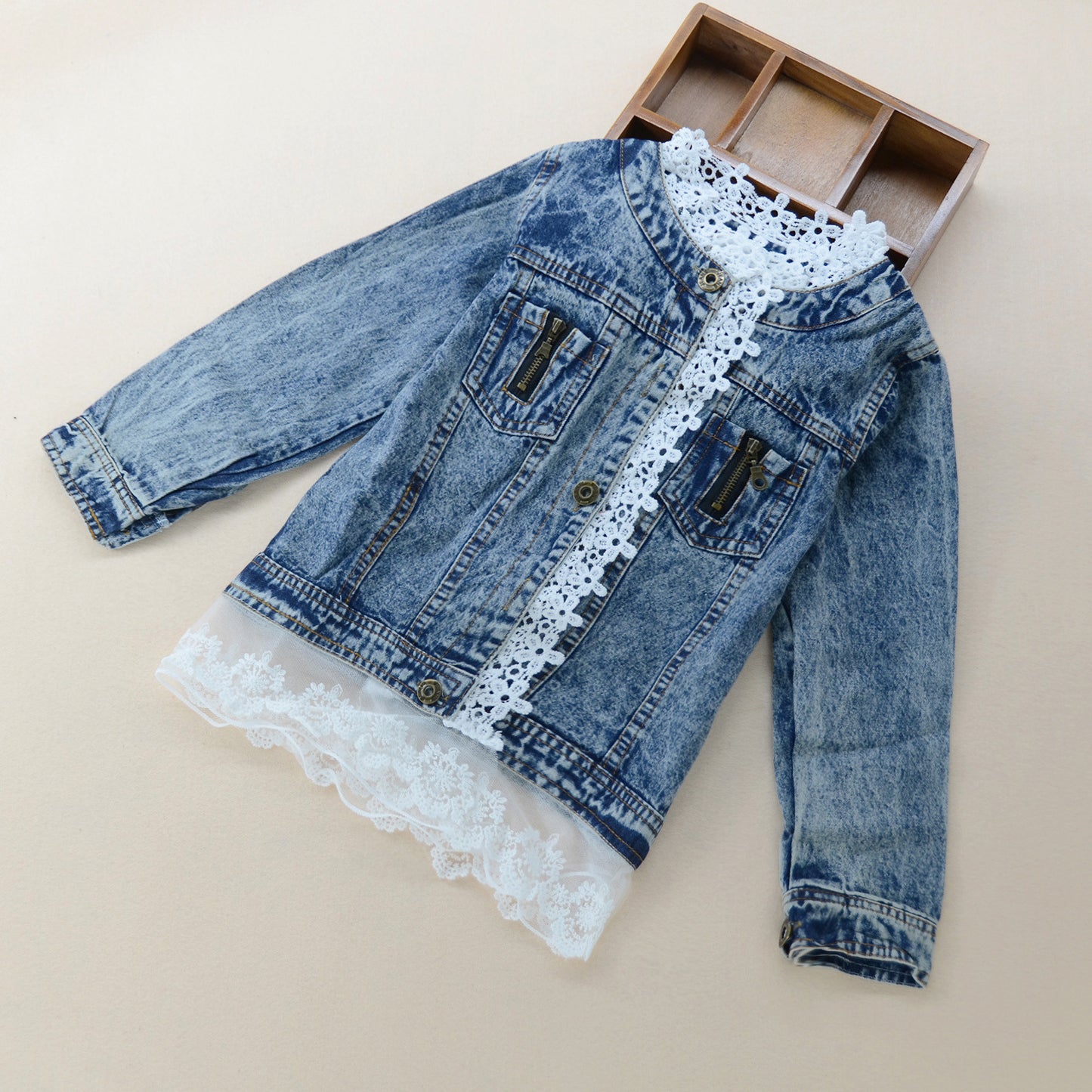 Washed lace denim jacket