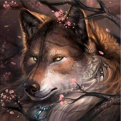 Shy Wolf And  Flower Diamond Painting Brand New DIY Round Drilling Home Decoration KBL