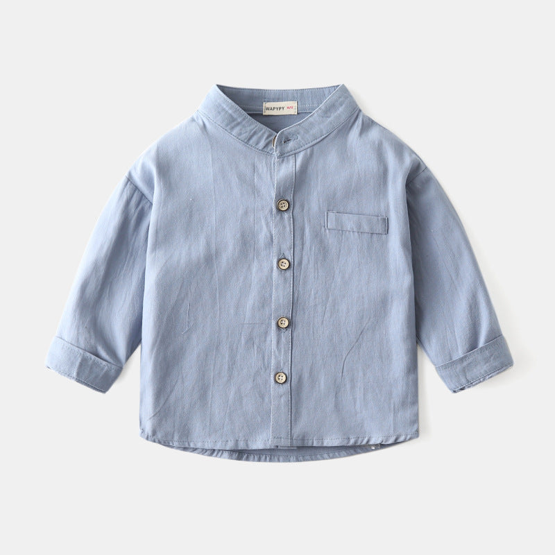 Boys stand collar solid color shirt