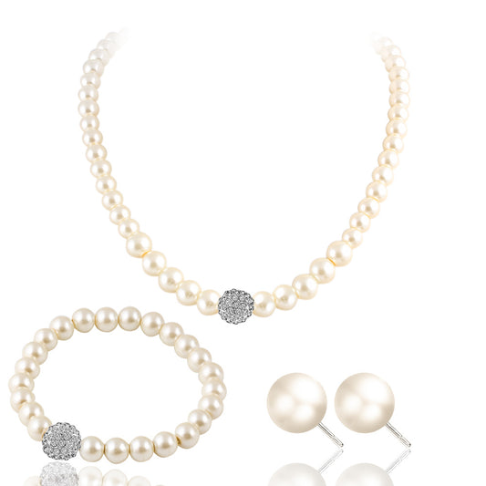 The new bride sweater chain necklace jewelry suite all-match diamond pearl necklace earrings bracelet set