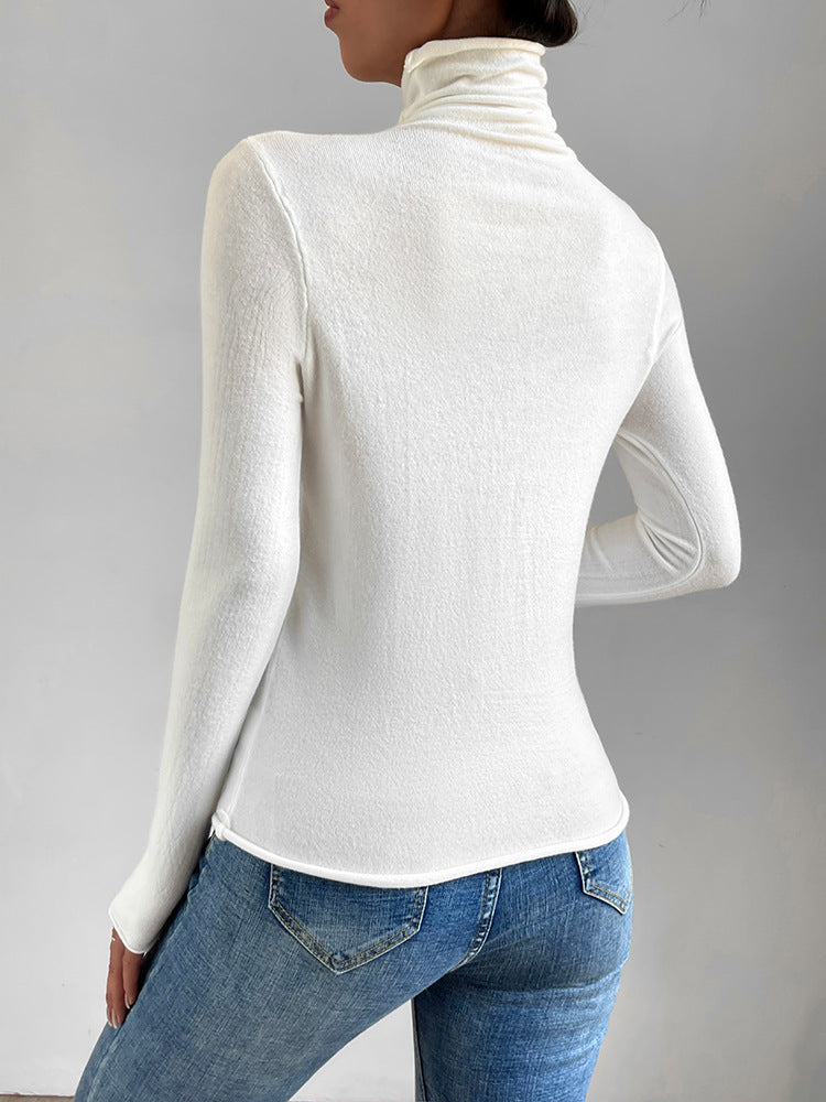 Autumn and Winter Women's White High Neck Undercoat Slim Fit Thin Knitwear Comfortable Long Sleeve Sweater