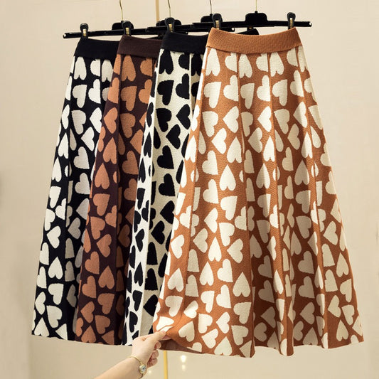 Knitted Skirt Women's New Japanese and Korean High Waist Slim Mid Length Half Length Skirt A-Line Skirt Large Swing Long Skirt