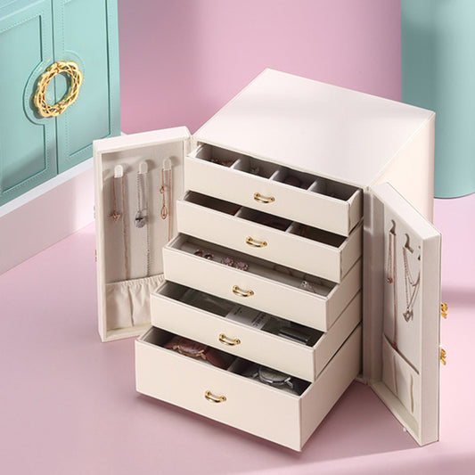 Cosmetic Storage Box Multi-layer Jewelry Box Leather Double Korean Style