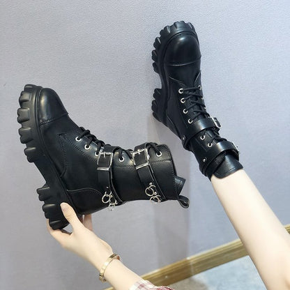 Square heel platform lace-up ankle boots