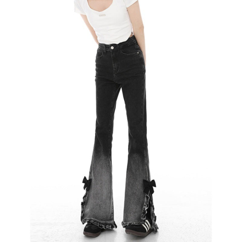 Women's Summer American-style Retro Slit Slightly Flared Gradient Jeans