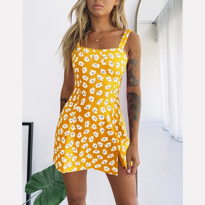 Sling print sexy slim floral dress