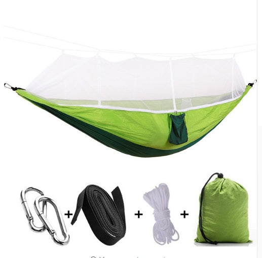 Outdoor Parachute Cloth Hammock Couble with Mosquito Net Light Portable Army Green Insect-proof Camping Aerial Tent