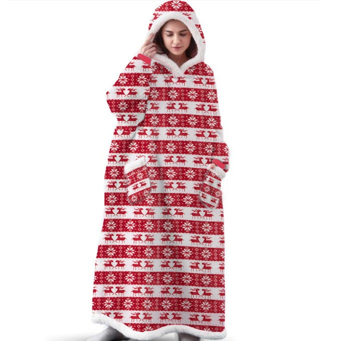 Super Long Flannel Blanket with Sleeves Winter Hoodies Sweatshirt Women Men Pullover Fleece Giant TV Blanket