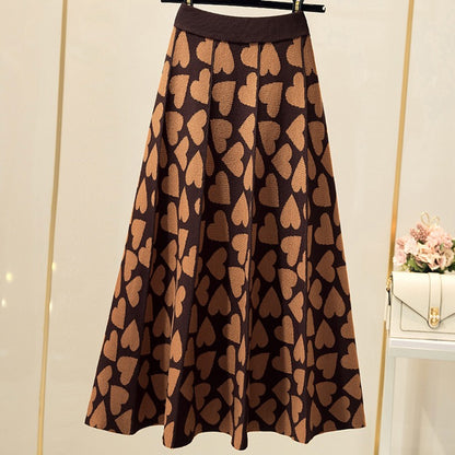 Knitted Skirt Women's New Japanese and Korean High Waist Slim Mid Length Half Length Skirt A-Line Skirt Large Swing Long Skirt