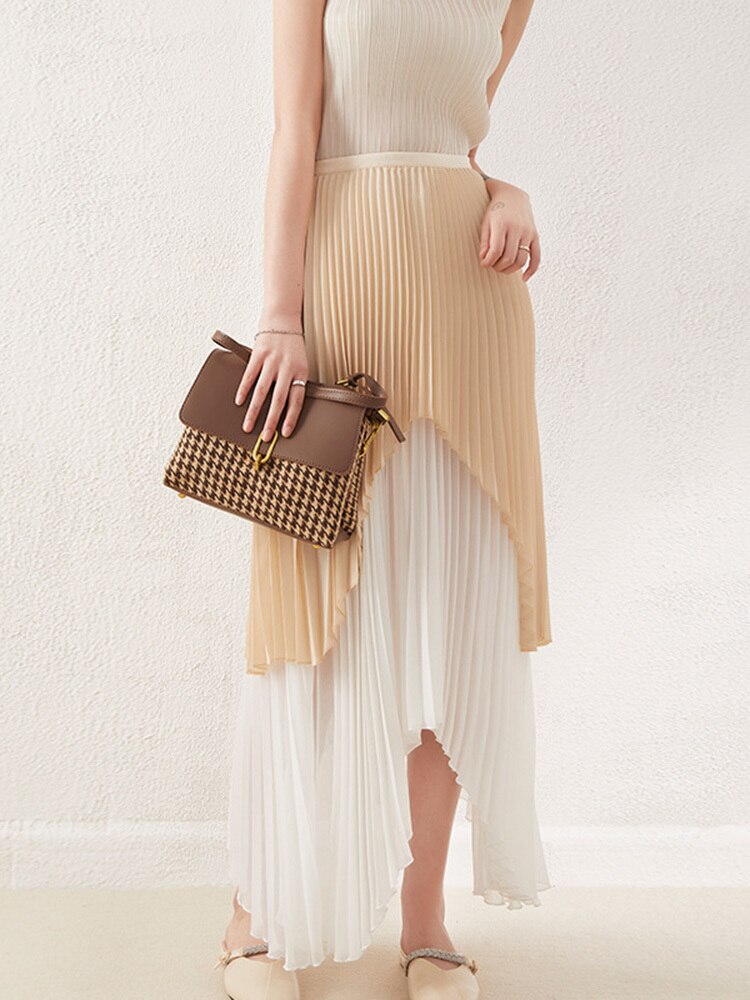 Patchwork Pleated Skirts Women Stitching Color Elastic Waist Irregular Color Block Loose Skirts