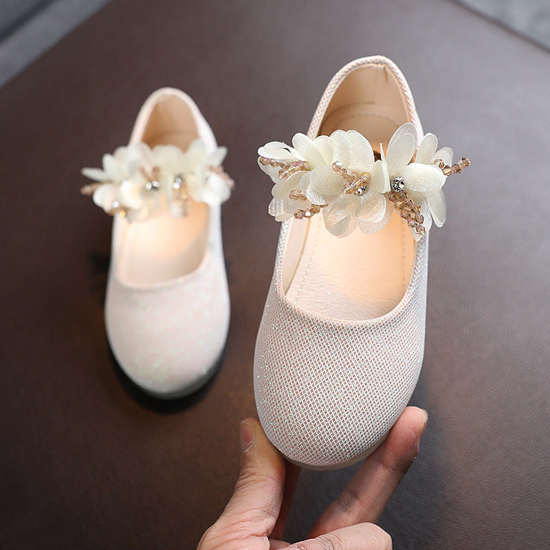 Solid Color Girl Rhinestone String Flower Small Single-layer Shoes Dancing Shoes