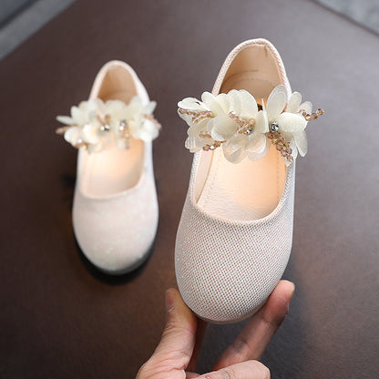 Solid Color Girl Rhinestone String Flower Small Single-layer Shoes Dancing Shoes